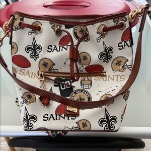 Dooney & Bourke Saints Themed White and Brown Shoulder Bag